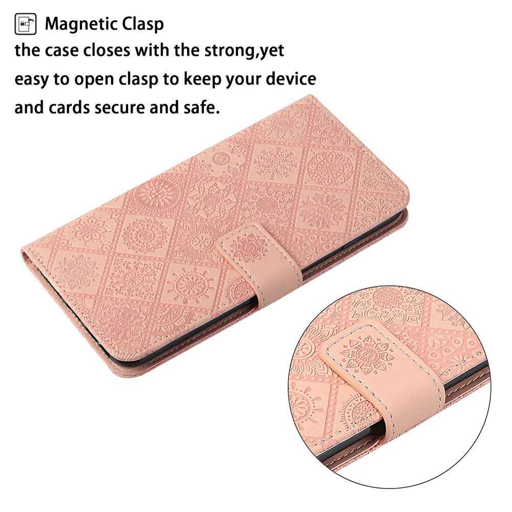 For Samsung Galaxy A57 5G Case Leather Case Ethnic Style Wallet Phone Cover with Strap - Pink