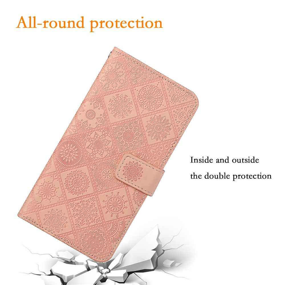 For Samsung Galaxy A57 5G Case Leather Case Ethnic Style Wallet Phone Cover with Strap - Pink