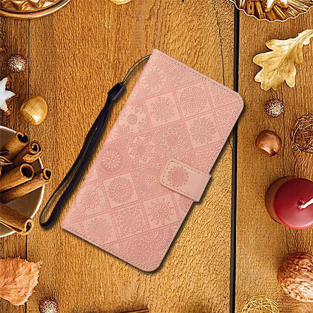 For Samsung Galaxy A57 5G Case Leather Case Ethnic Style Wallet Phone Cover with Strap - Pink
