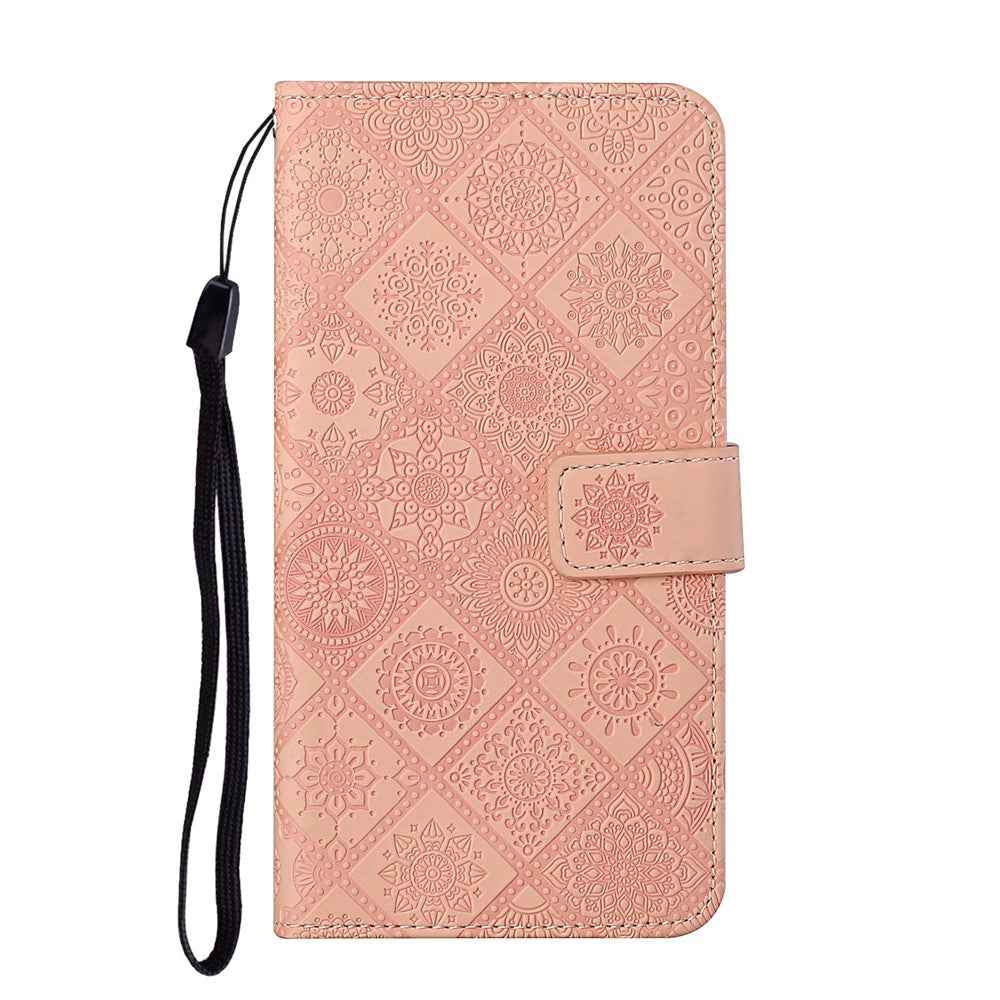 For Samsung Galaxy A57 5G Case Leather Case Ethnic Style Wallet Phone Cover with Strap - Pink