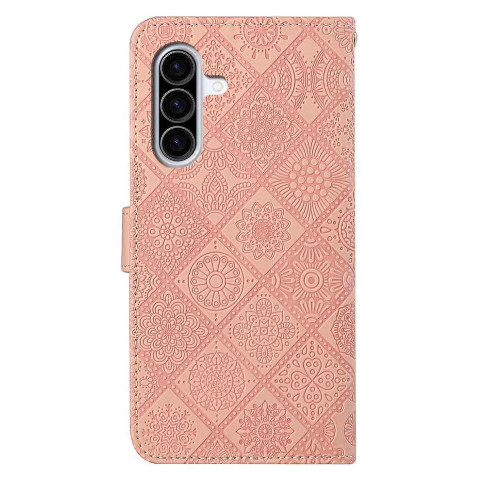 For Samsung Galaxy A57 5G Case Leather Case Ethnic Style Wallet Phone Cover with Strap - Pink