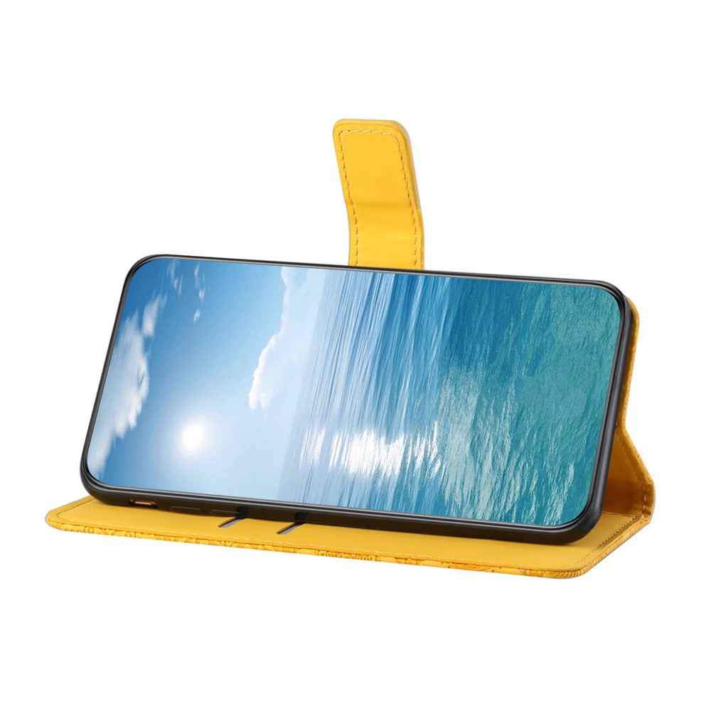 For Samsung Galaxy A57 5G Case Leather Case Ethnic Style Wallet Phone Cover with Strap - Yellow