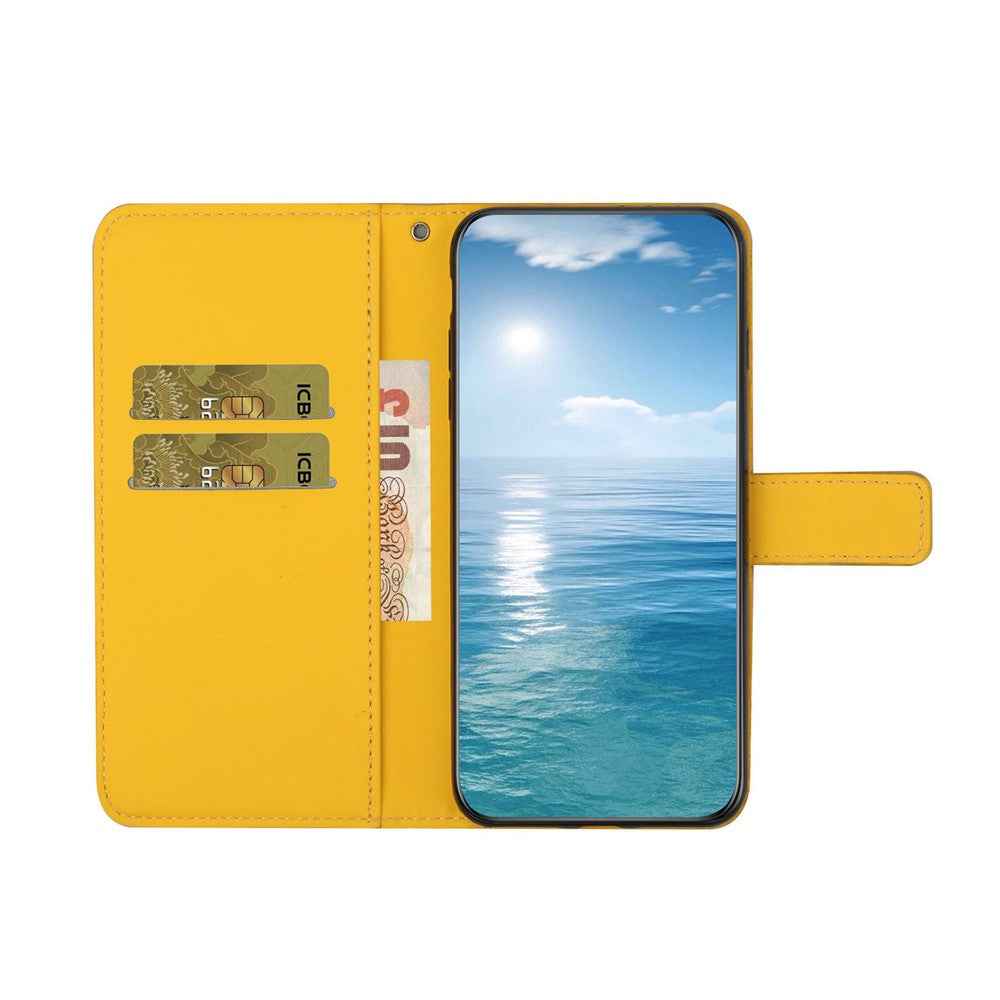 For Samsung Galaxy A57 5G Case Leather Case Ethnic Style Wallet Phone Cover with Strap - Yellow