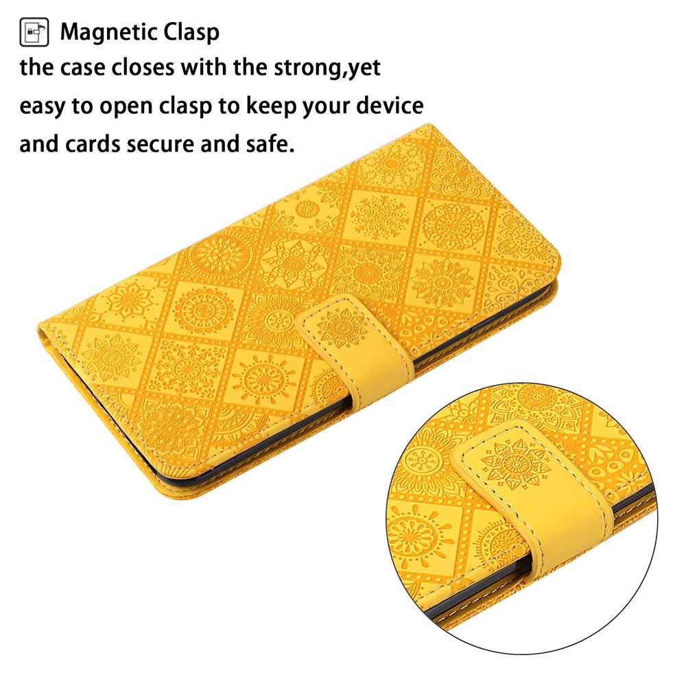 For Samsung Galaxy A57 5G Case Leather Case Ethnic Style Wallet Phone Cover with Strap - Yellow