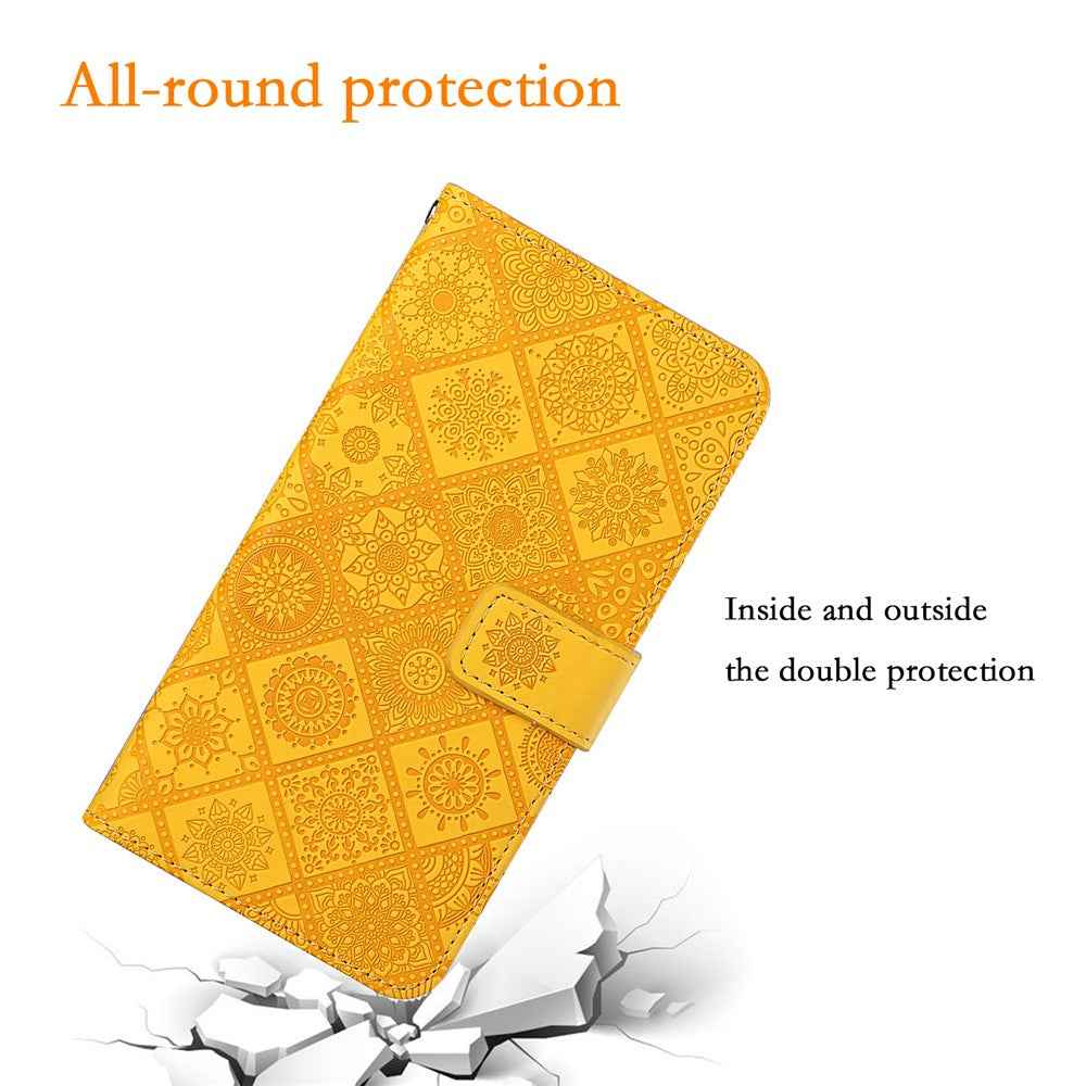 For Samsung Galaxy A57 5G Case Leather Case Ethnic Style Wallet Phone Cover with Strap - Yellow