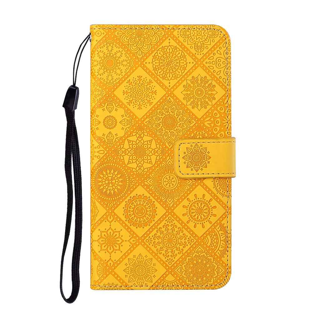 For Samsung Galaxy A57 5G Case Leather Case Ethnic Style Wallet Phone Cover with Strap - Yellow