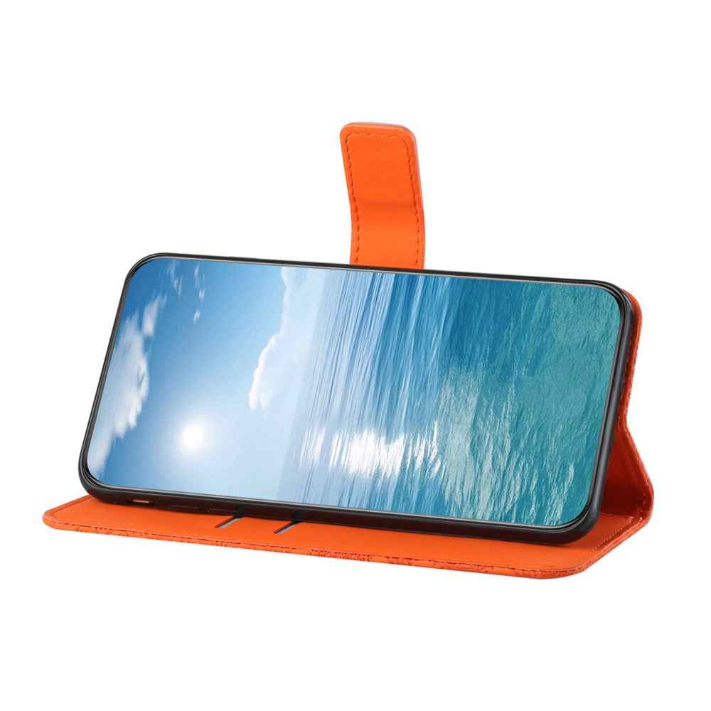 For Samsung Galaxy A57 5G Case Leather Case Ethnic Style Wallet Phone Cover with Strap - Orange