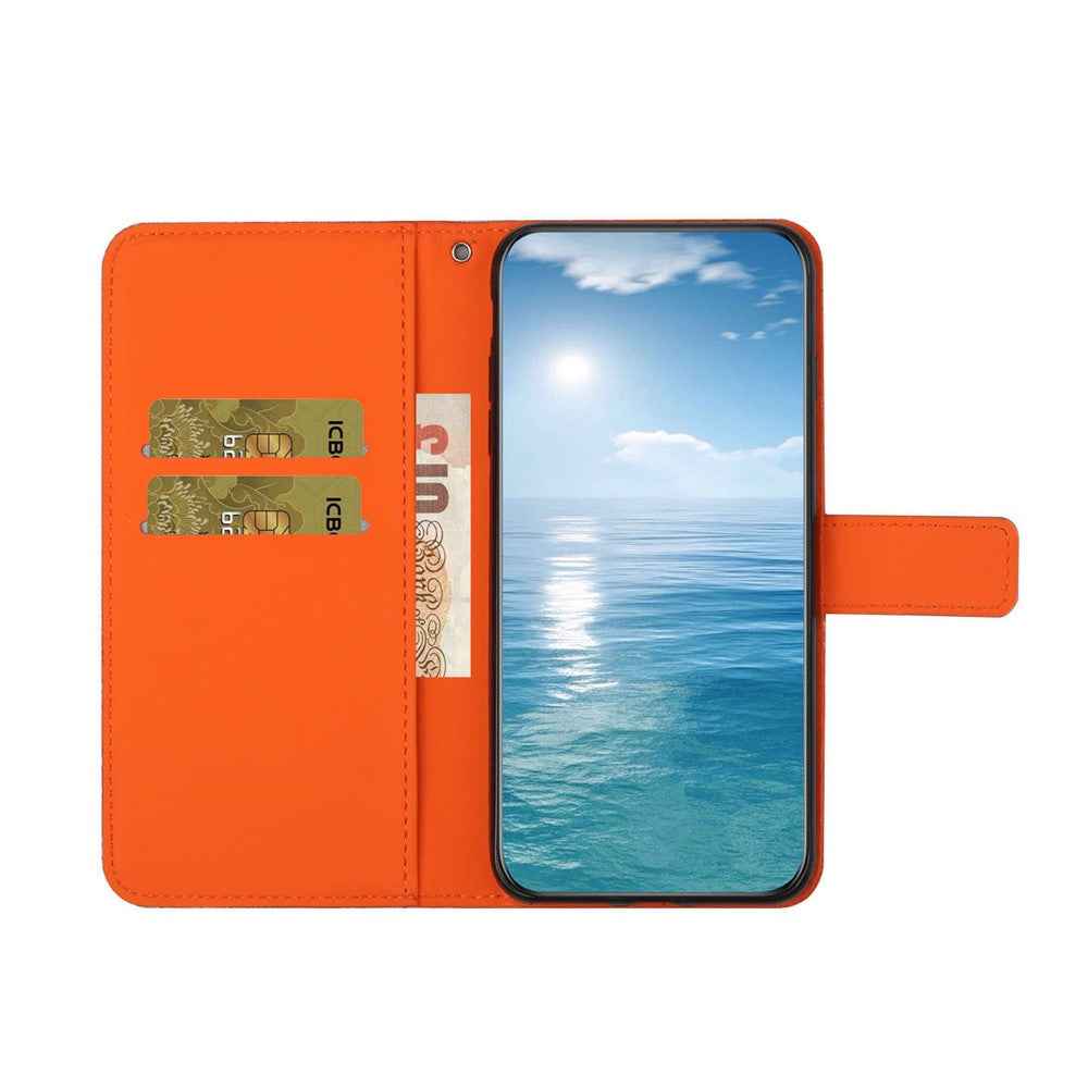 For Samsung Galaxy A57 5G Case Leather Case Ethnic Style Wallet Phone Cover with Strap - Orange