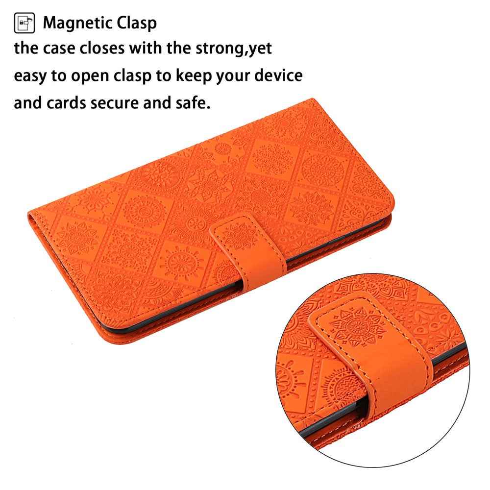 For Samsung Galaxy A57 5G Case Leather Case Ethnic Style Wallet Phone Cover with Strap - Orange
