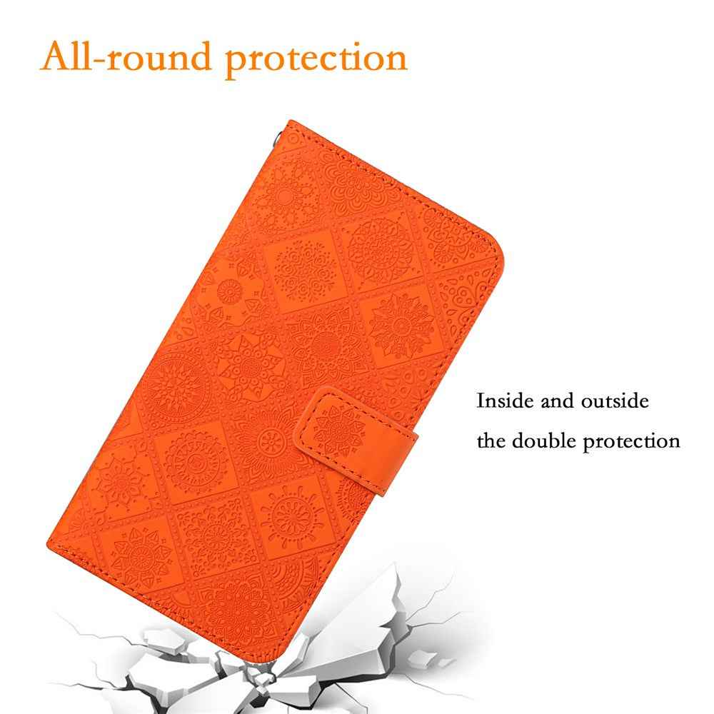 For Samsung Galaxy A57 5G Case Leather Case Ethnic Style Wallet Phone Cover with Strap - Orange