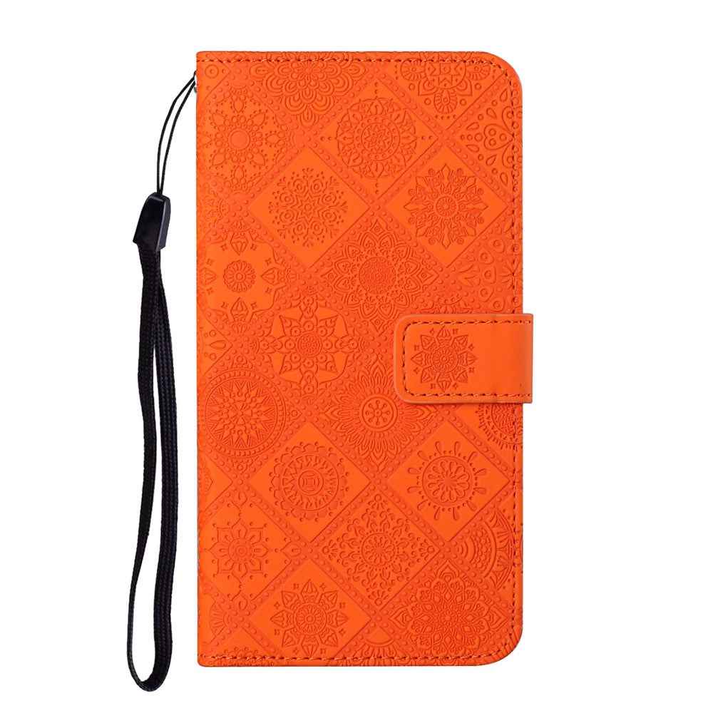 For Samsung Galaxy A57 5G Case Leather Case Ethnic Style Wallet Phone Cover with Strap - Orange