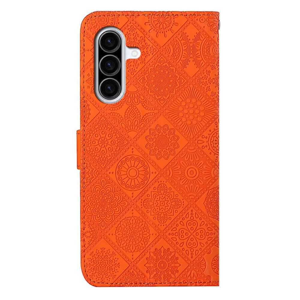 For Samsung Galaxy A57 5G Case Leather Case Ethnic Style Wallet Phone Cover with Strap - Orange