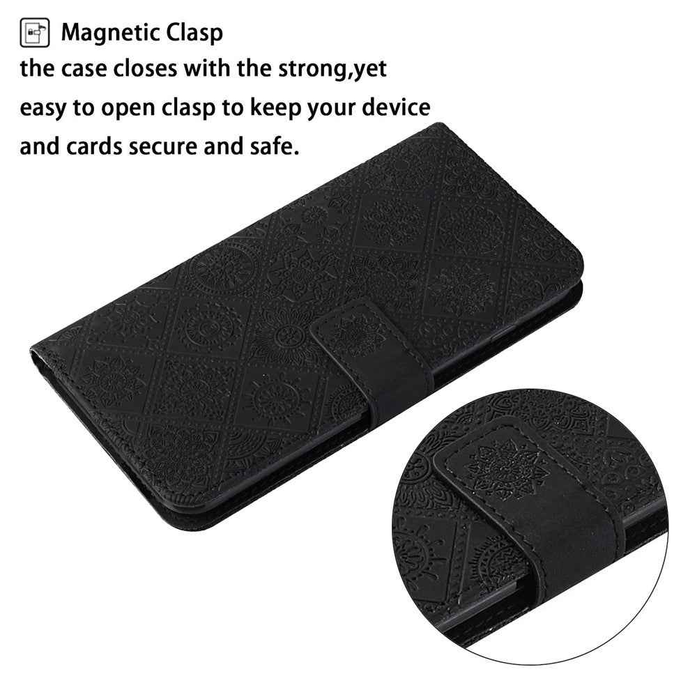 For Samsung Galaxy A57 5G Case Leather Case Ethnic Style Wallet Phone Cover with Strap - Black