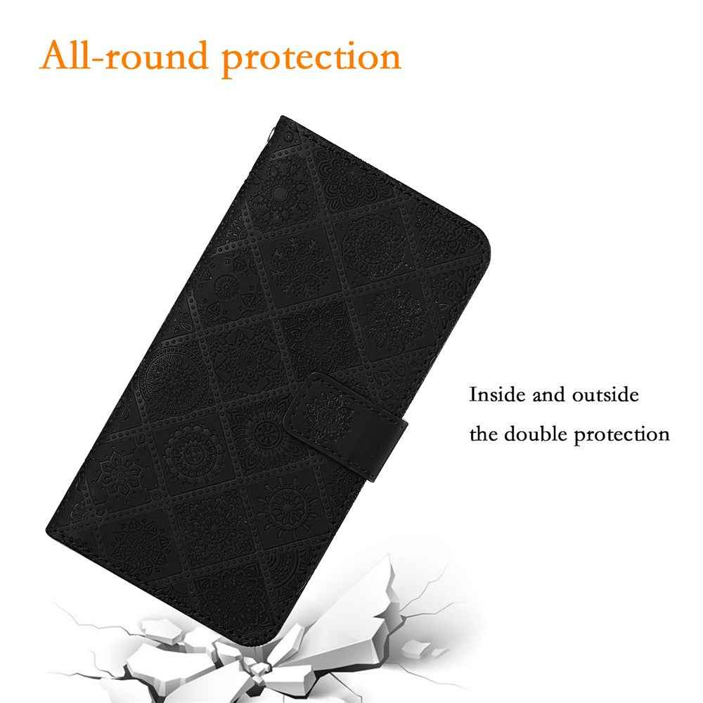 For Samsung Galaxy A57 5G Case Leather Case Ethnic Style Wallet Phone Cover with Strap - Black