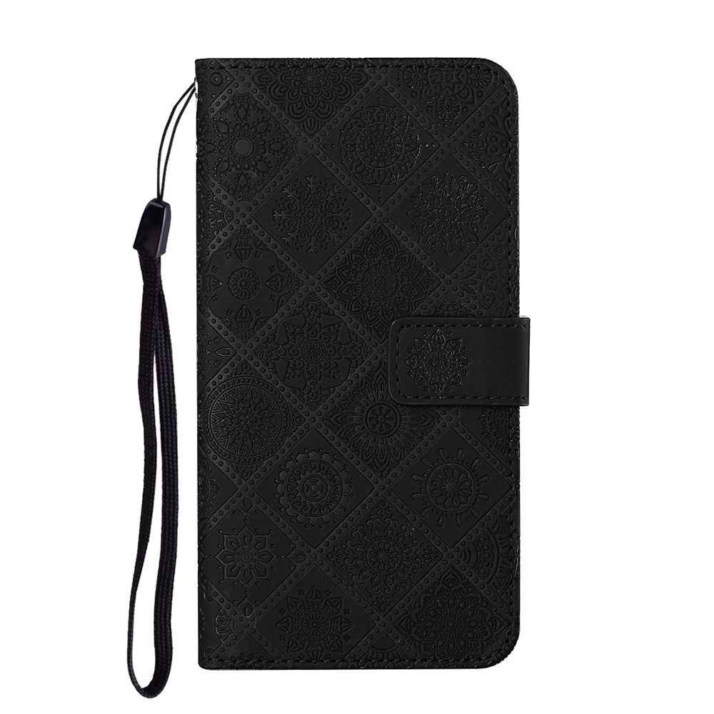 For Samsung Galaxy A57 5G Case Leather Case Ethnic Style Wallet Phone Cover with Strap - Black