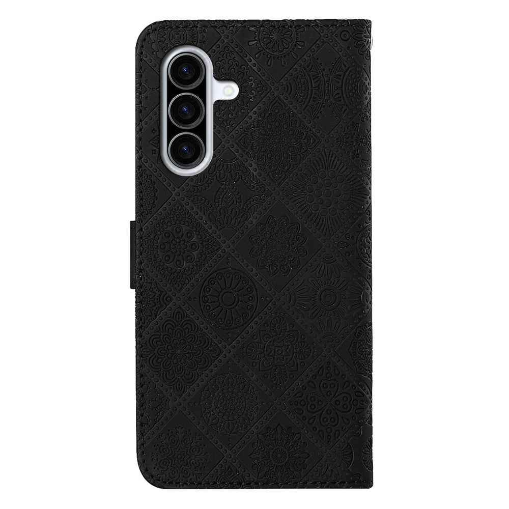 For Samsung Galaxy A57 5G Case Leather Case Ethnic Style Wallet Phone Cover with Strap - Black