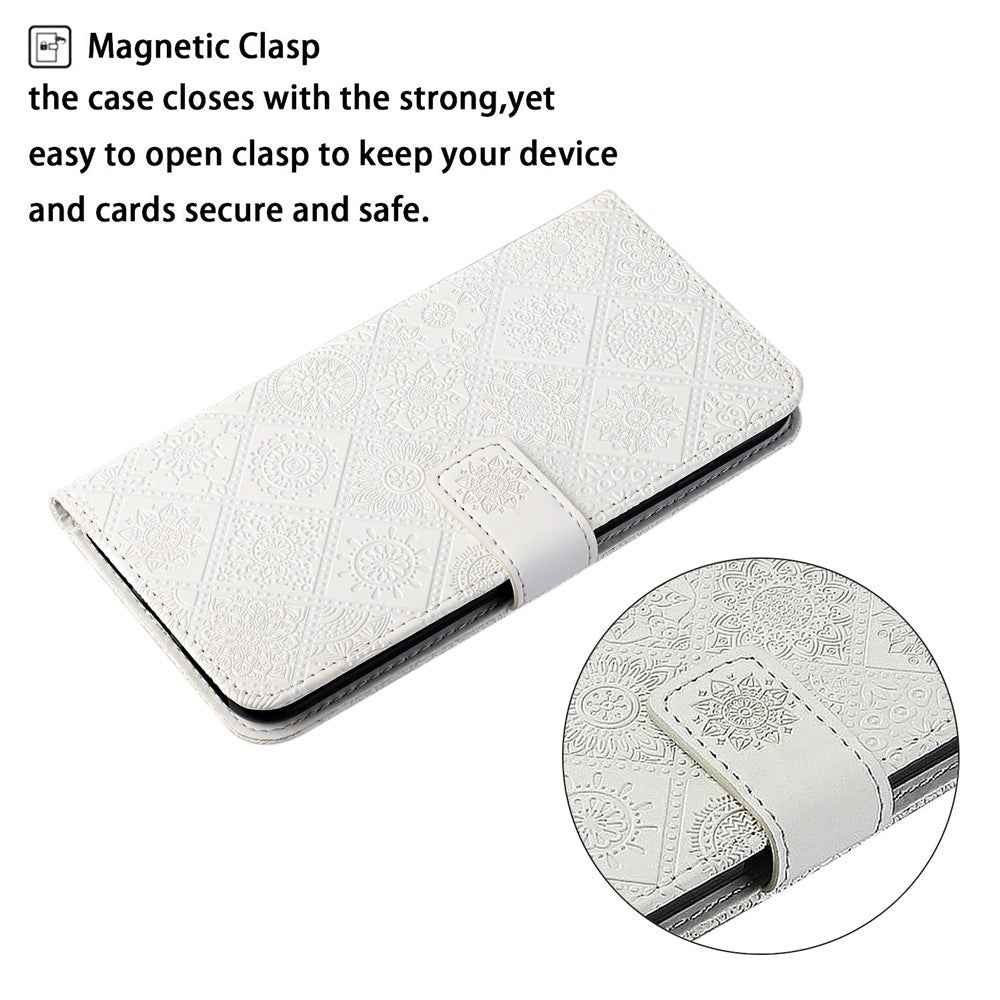 For Samsung Galaxy A57 5G Case Leather Case Ethnic Style Wallet Phone Cover with Strap - White