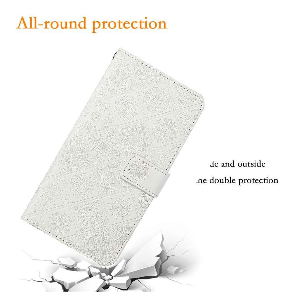 For Samsung Galaxy A57 5G Case Leather Case Ethnic Style Wallet Phone Cover with Strap - White