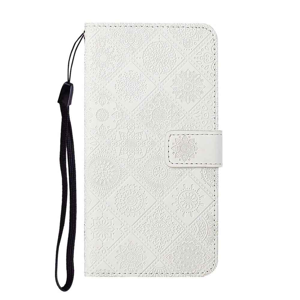 For Samsung Galaxy A57 5G Case Leather Case Ethnic Style Wallet Phone Cover with Strap - White
