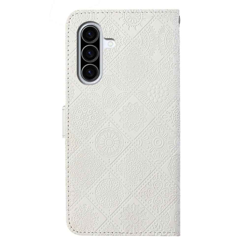 For Samsung Galaxy A57 5G Case Leather Case Ethnic Style Wallet Phone Cover with Strap - White