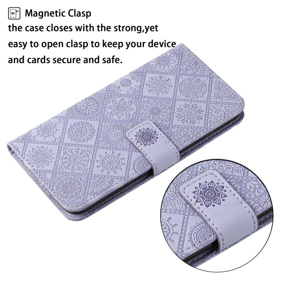 For Samsung Galaxy A57 5G Case Leather Case Ethnic Style Wallet Phone Cover with Strap - Purple