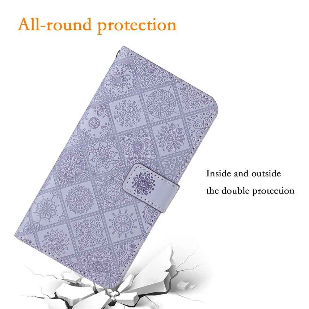 For Samsung Galaxy A57 5G Case Leather Case Ethnic Style Wallet Phone Cover with Strap - Purple