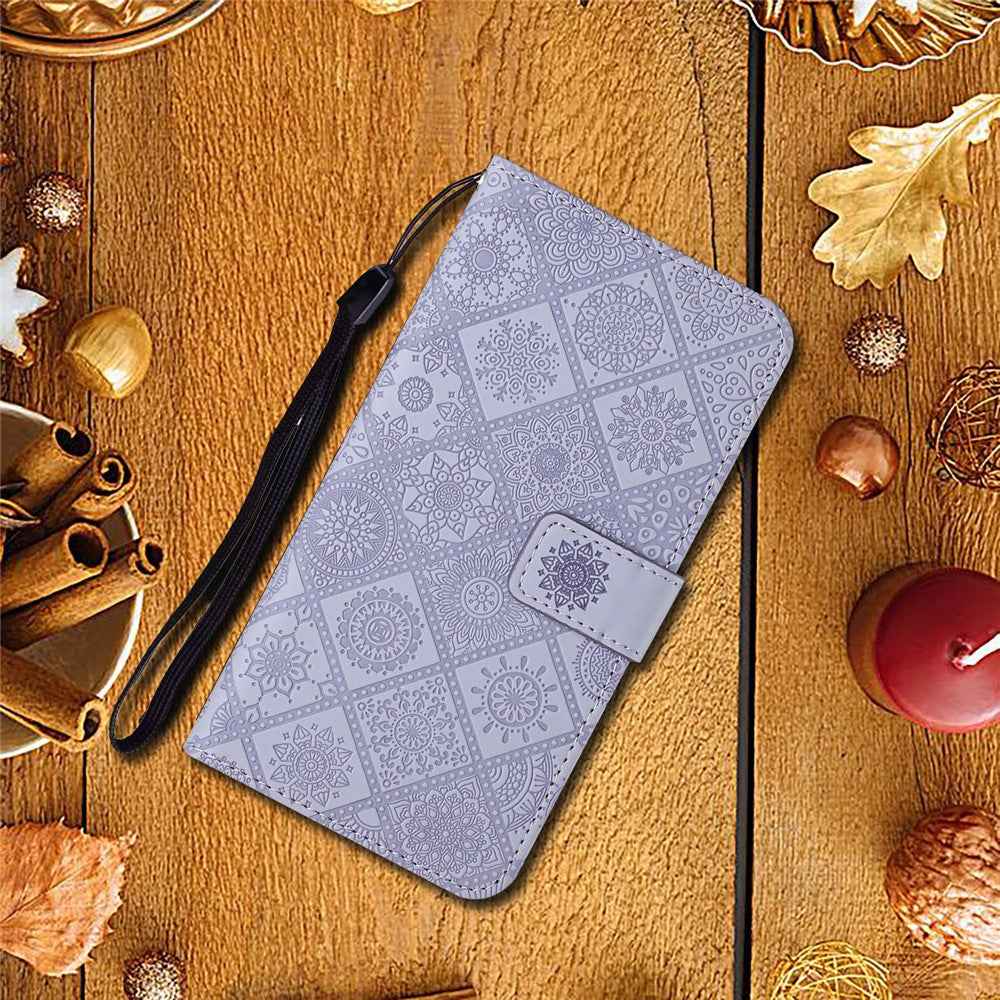 For Samsung Galaxy A57 5G Case Leather Case Ethnic Style Wallet Phone Cover with Strap - Purple