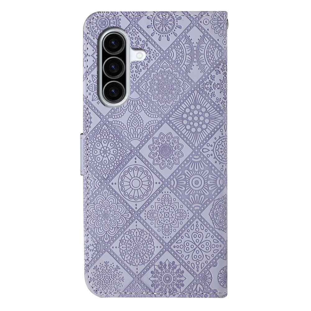 For Samsung Galaxy A57 5G Case Leather Case Ethnic Style Wallet Phone Cover with Strap - Purple