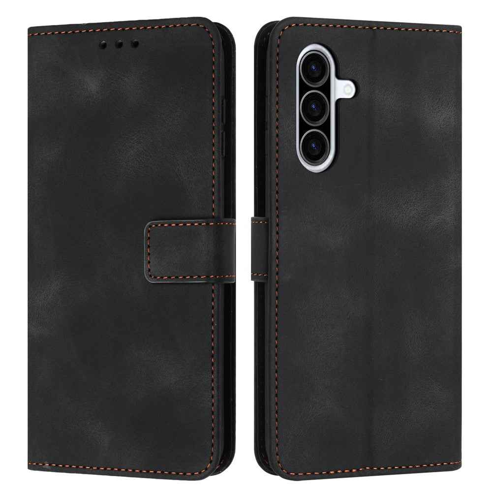 For Samsung Galaxy A57 5G Case Solid Color Leather Wallet Protective Phone Cover - Black
