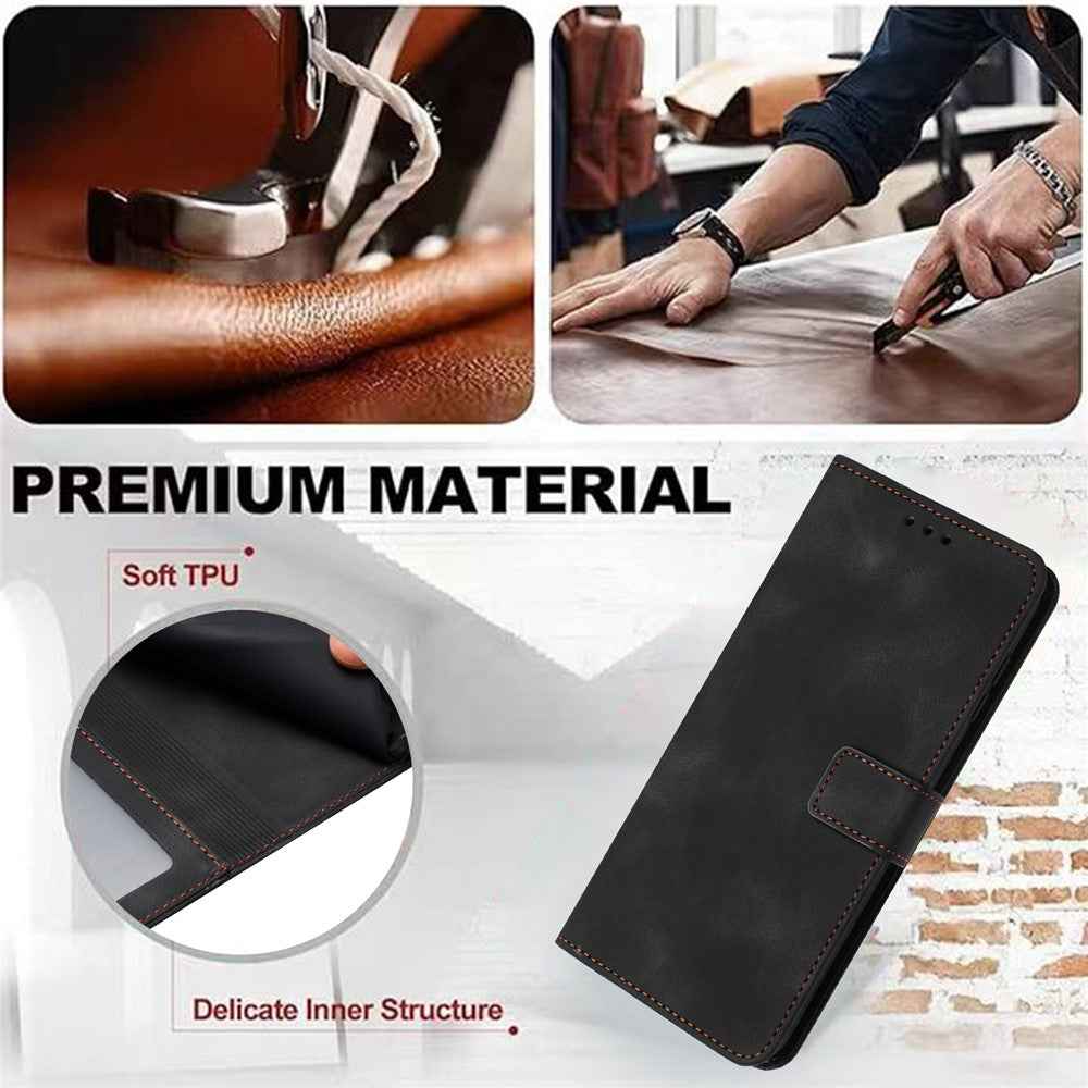 For Samsung Galaxy A57 5G Case Solid Color Leather Wallet Protective Phone Cover - Black