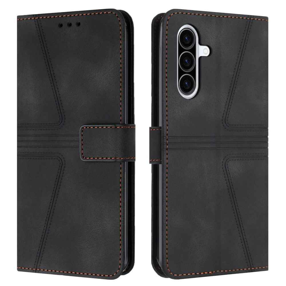 For Samsung Galaxy A57 5G Case Triangle Imprinted Anti-Scratch PU Leather Phone Wallet Cover - Black