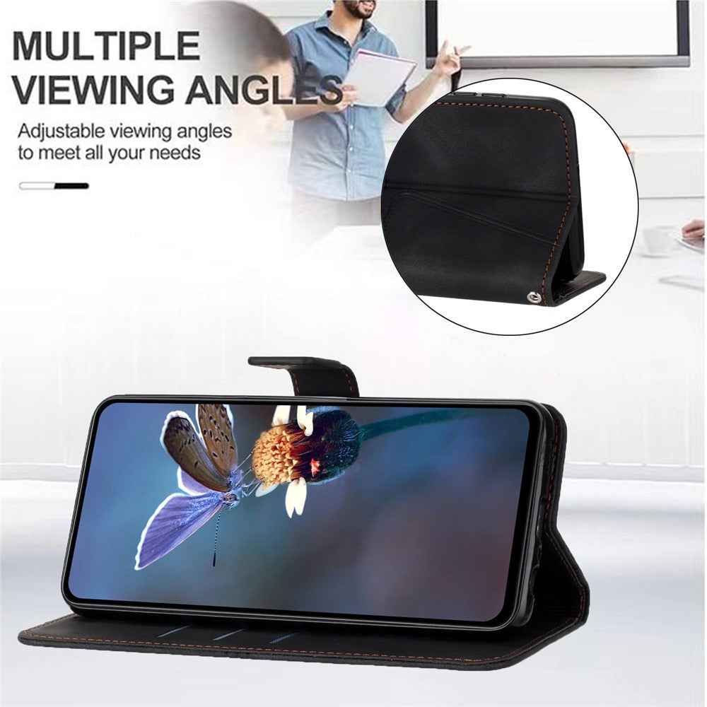 For Samsung Galaxy A57 5G Case Triangle Imprinted Anti-Scratch PU Leather Phone Wallet Cover - Black