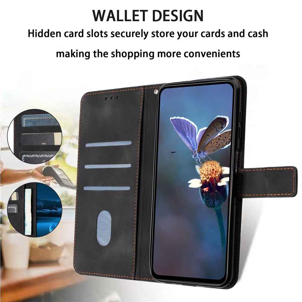 For Samsung Galaxy A57 5G Case Triangle Imprinted Anti-Scratch PU Leather Phone Wallet Cover - Black