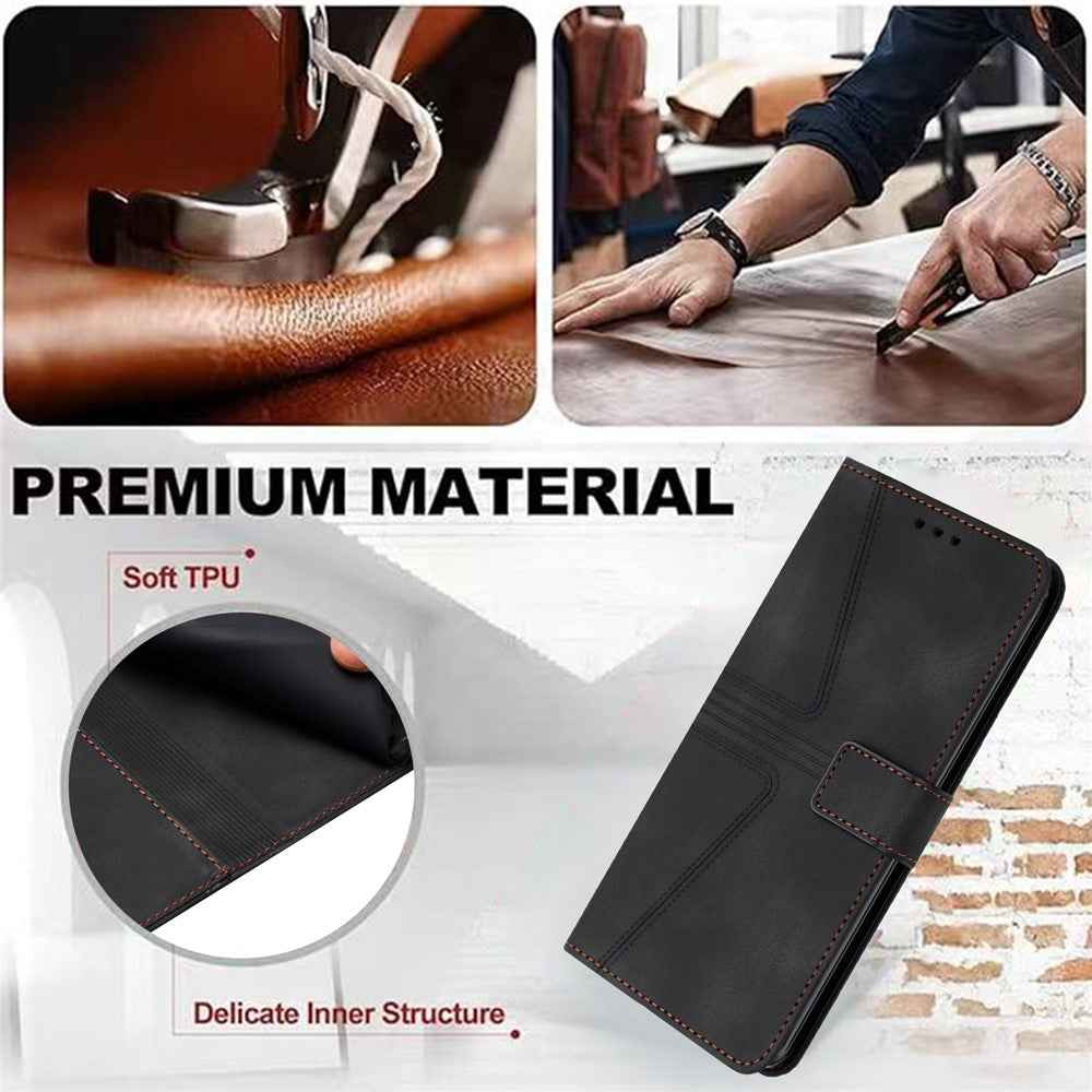 For Samsung Galaxy A57 5G Case Triangle Imprinted Anti-Scratch PU Leather Phone Wallet Cover - Black