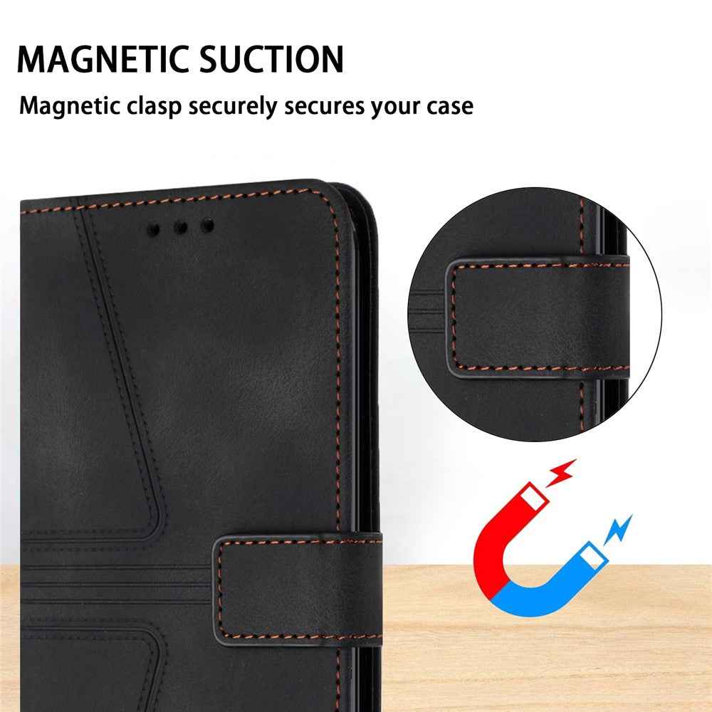 For Samsung Galaxy A57 5G Case Triangle Imprinted Anti-Scratch PU Leather Phone Wallet Cover - Black