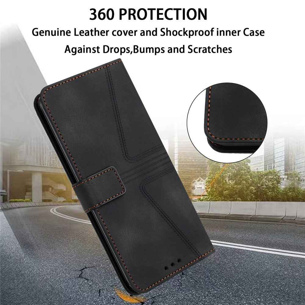 For Samsung Galaxy A57 5G Case Triangle Imprinted Anti-Scratch PU Leather Phone Wallet Cover - Black