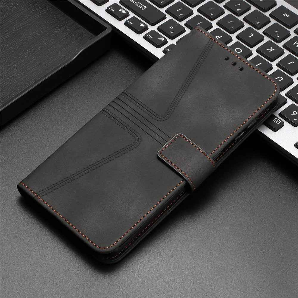 For Samsung Galaxy A57 5G Case Triangle Imprinted Anti-Scratch PU Leather Phone Wallet Cover - Black