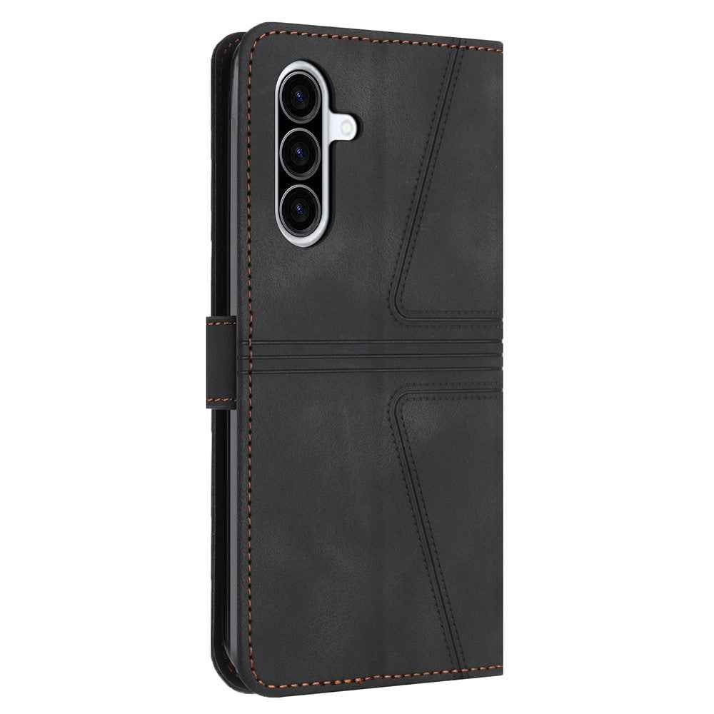 For Samsung Galaxy A57 5G Case Triangle Imprinted Anti-Scratch PU Leather Phone Wallet Cover - Black