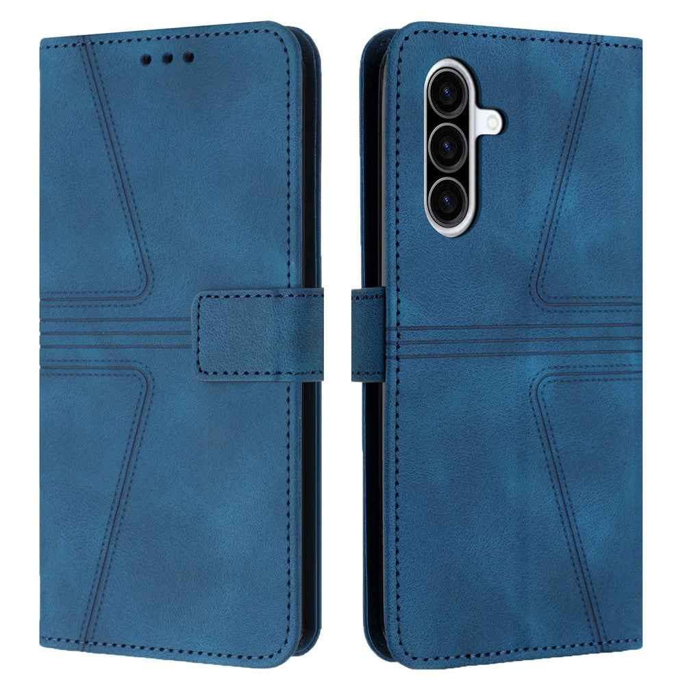 For Samsung Galaxy A57 5G Case Triangle Imprinted Anti-Scratch PU Leather Phone Wallet Cover - Blue