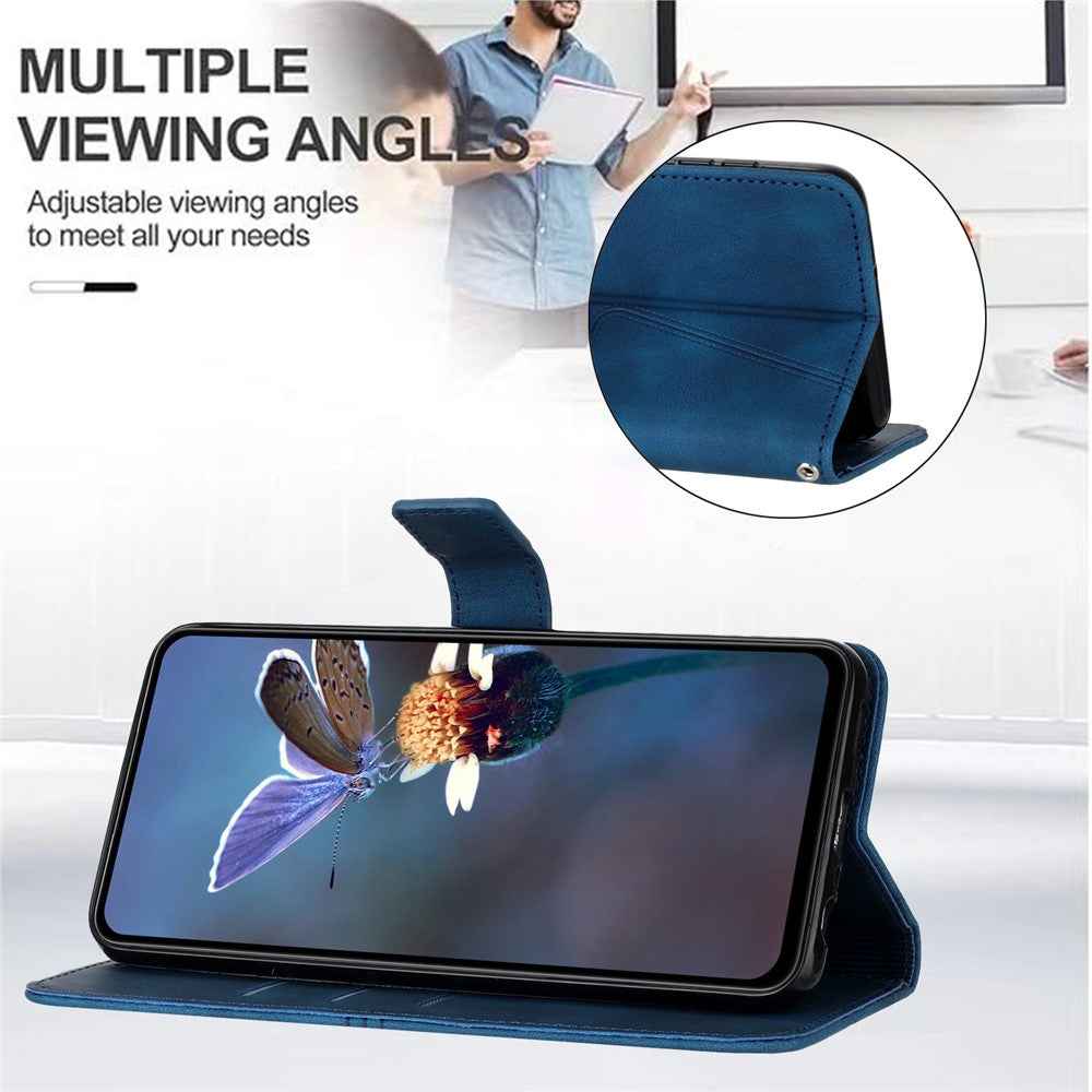 For Samsung Galaxy A57 5G Case Triangle Imprinted Anti-Scratch PU Leather Phone Wallet Cover - Blue