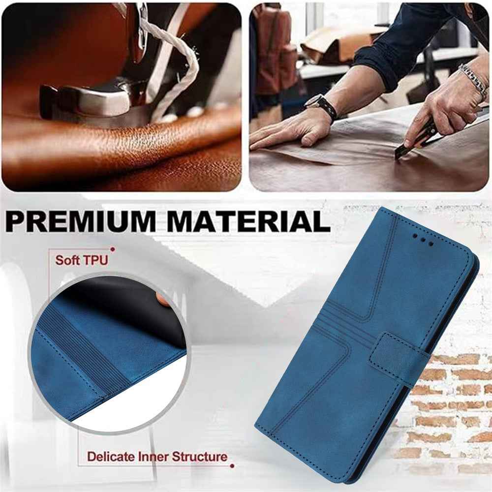 For Samsung Galaxy A57 5G Case Triangle Imprinted Anti-Scratch PU Leather Phone Wallet Cover - Blue