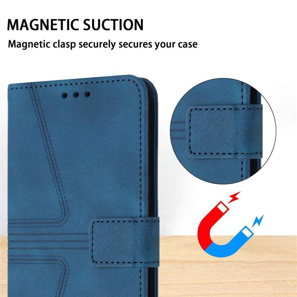 For Samsung Galaxy A57 5G Case Triangle Imprinted Anti-Scratch PU Leather Phone Wallet Cover - Blue