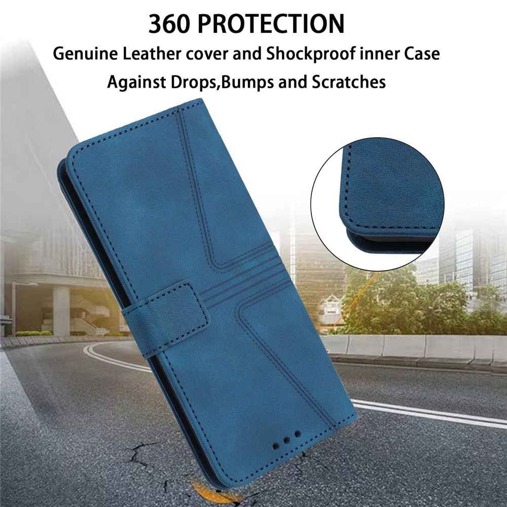 For Samsung Galaxy A57 5G Case Triangle Imprinted Anti-Scratch PU Leather Phone Wallet Cover - Blue