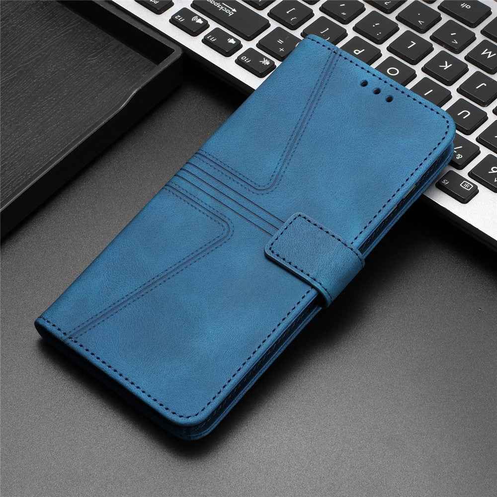 For Samsung Galaxy A57 5G Case Triangle Imprinted Anti-Scratch PU Leather Phone Wallet Cover - Blue