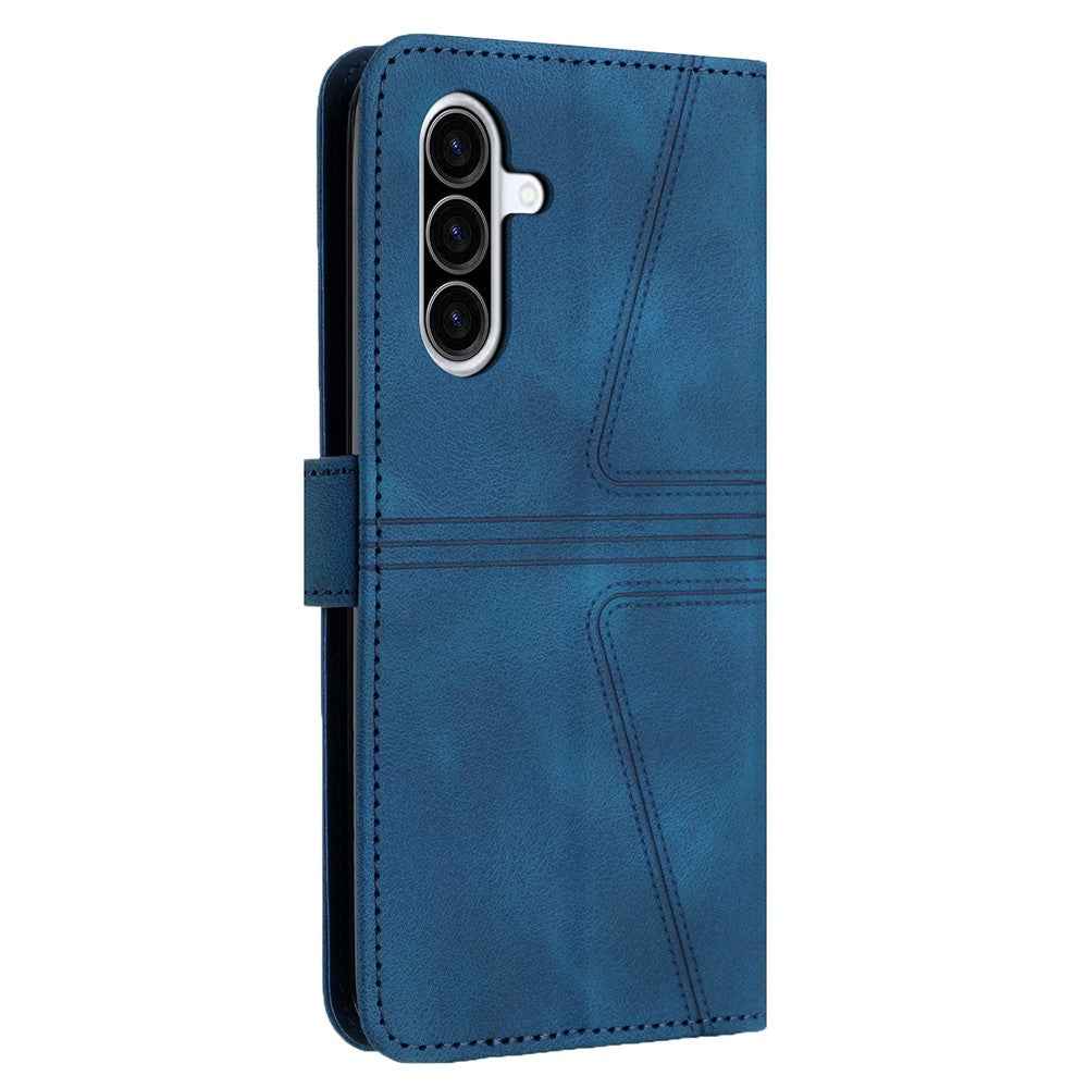For Samsung Galaxy A57 5G Case Triangle Imprinted Anti-Scratch PU Leather Phone Wallet Cover - Blue