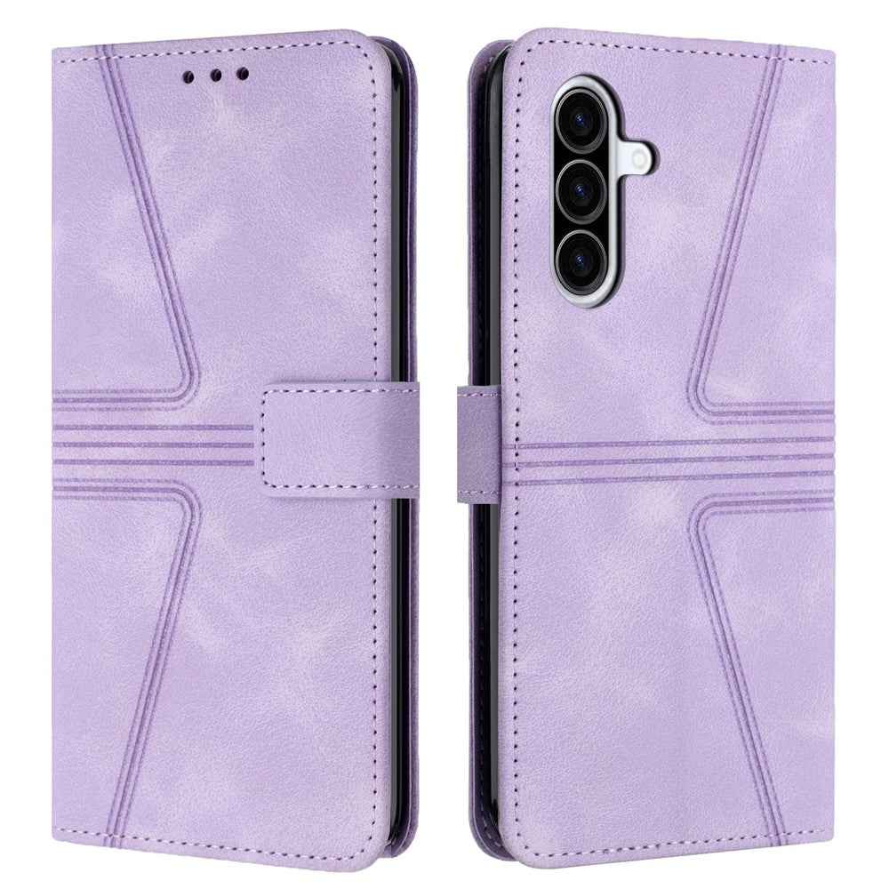 For Samsung Galaxy A57 5G Case Triangle Imprinted Anti-Scratch PU Leather Phone Wallet Cover - Purple
