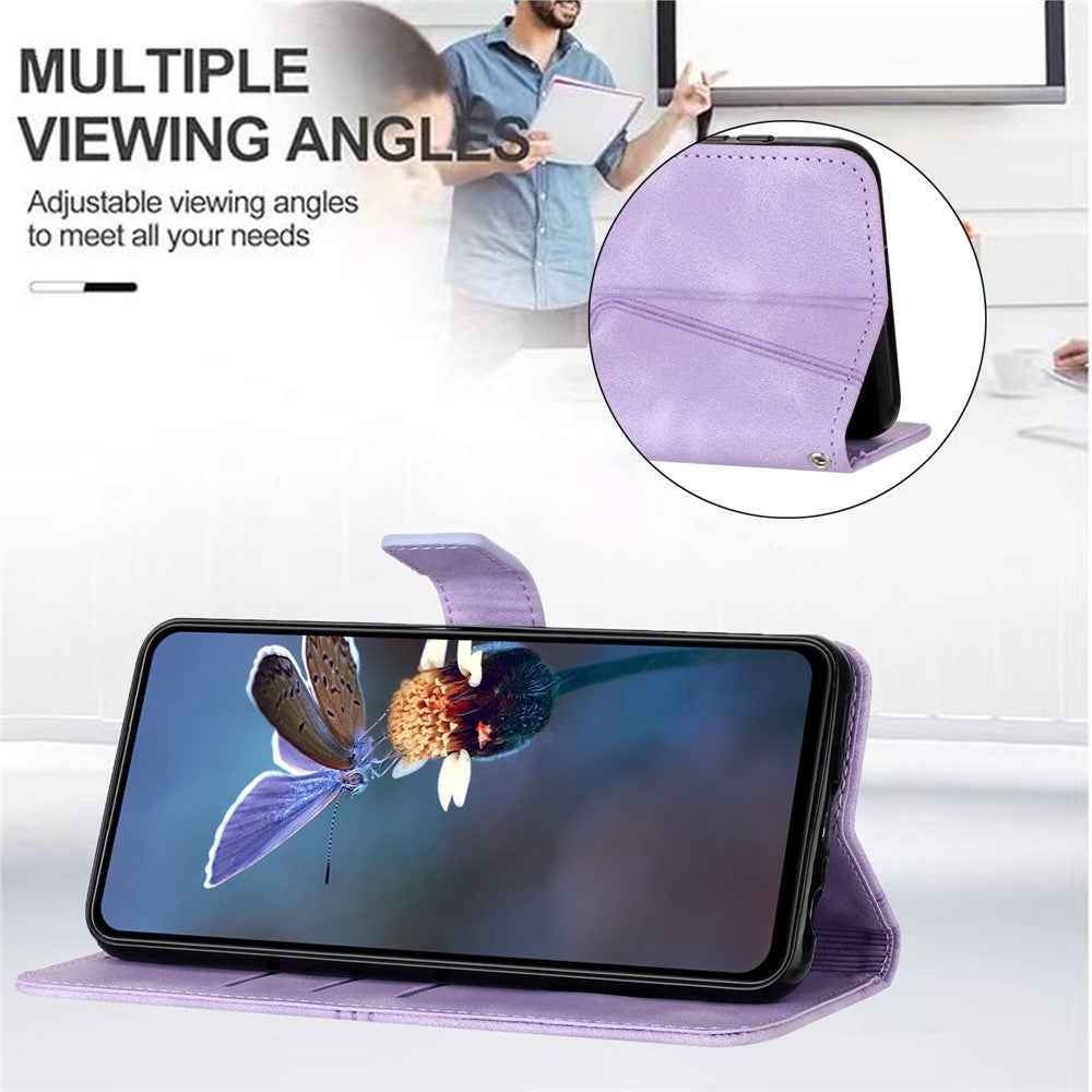 For Samsung Galaxy A57 5G Case Triangle Imprinted Anti-Scratch PU Leather Phone Wallet Cover - Purple