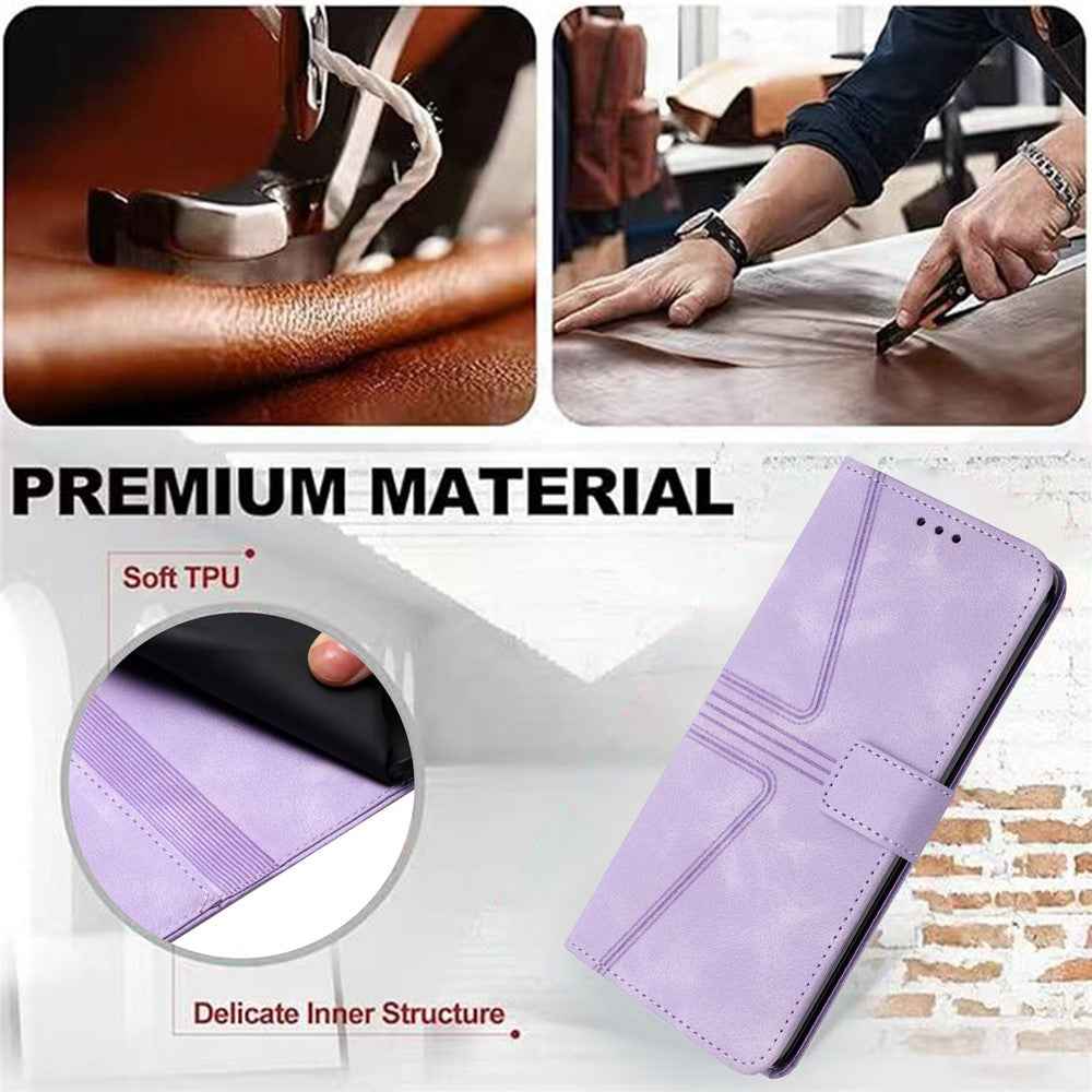 For Samsung Galaxy A57 5G Case Triangle Imprinted Anti-Scratch PU Leather Phone Wallet Cover - Purple