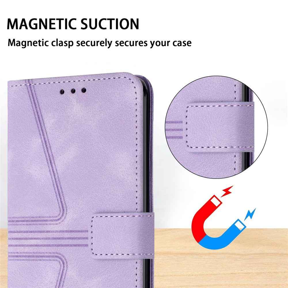 For Samsung Galaxy A57 5G Case Triangle Imprinted Anti-Scratch PU Leather Phone Wallet Cover - Purple