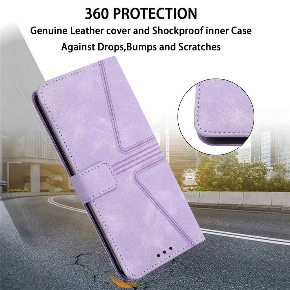 For Samsung Galaxy A57 5G Case Triangle Imprinted Anti-Scratch PU Leather Phone Wallet Cover - Purple